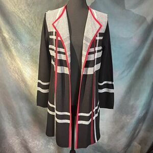 Anne Klein Open Front Cardigan Black Gray Red Plaid Knit Women's‎ Size S